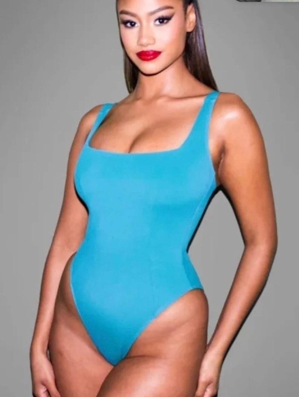 TA3 Squarey Hi-cut Large Regular Aqua One-Piece Swimsuit